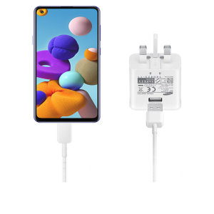 Official Samsung Galaxy A21s Fast Charger & USB-C Cable - White