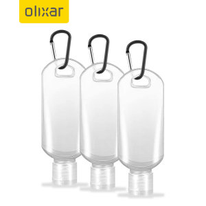 Olixar 50ml Hand Sanitiser Bottle With Carabiner Clip - 3 Pack - Clear