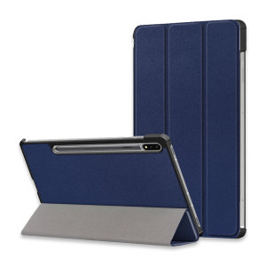 Olixar Leather-Style Samsung Galaxy Tab S7 FE Case with S Pen Holder  - Navy Blue