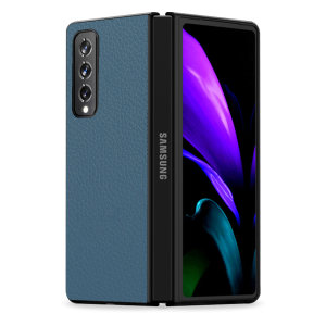 Olixar Genuine Leather Samsung Galaxy Z Fold 3 Case - Blue
