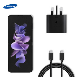 Official Samsung Z Flip 3 Super Fast 25W UK Wall Charger & 1m USB-C Cable - Black
