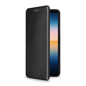 Olixar Carbon Fibre Sony Xperia 1 III Wallet Stand Case - Black