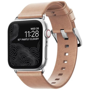 Nomad Apple Watch Series 7 41mm Natural Leather Strap - Silver