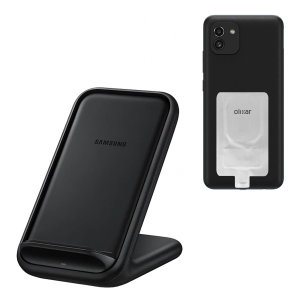 Official Samsung Black Fast Wireless Charging Stand EU Plug 15W & Wireless Adapter - For Samsung Galaxy A03