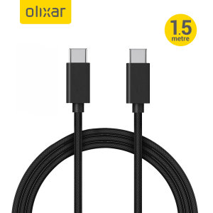 Olixar 100W Black Braided USB-C To C Fast Charging Cable 1.5m - For Samsung Galaxy S22 Plus
