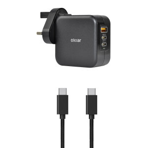 Olixar Super Fast 65W GaN USB A and USB-C Wall Charger With Super Fast Braided USB-C to C Cable - For Samsung Galaxy Book 2 Pro 360