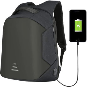 Aquarius Anti Theft and Water-Resistant Backpack With USB Charging Port-  Black