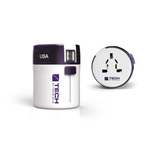 Travel Blue Universal World Travel Mains Charging Adapter With 2 USB Ports - White And Purple