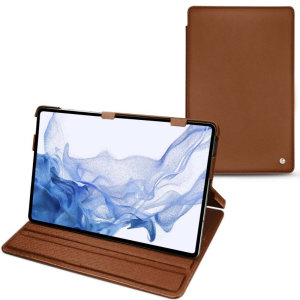 Noreve Brown Leather Case With Stand - For Samsung Galaxy Tab S8 Ultra