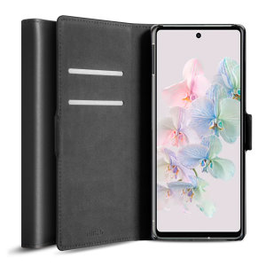 Olixar Genuine Leather Black Wallet Stand Case - For Google Pixel 7
