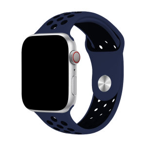 Olixar Midnight Blue And Black Double Silicone Sports Strap (Size L) - For Apple Watch Series 7 45mm