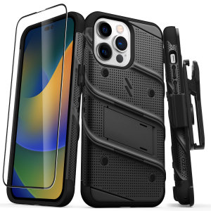 Zizo Bolt Protective Black Case with Kickstand and Screen Protector - For iPhone 14 Pro Max