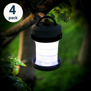 Auraglow 4 Pack Folding LED 2-in-1 Camping Lantern and Torch - Black
