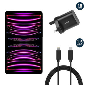 Olixar Black 18W Fast Mains Charger & USB to Lightning 1.5m Cable - For iPad Pro 11" 2022