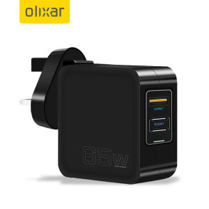 Olixar Super Fast 65W GaN USB A and USB-C Wall Charger With Super Fast Braided USB-C to C Cable - For MacBook Pro 14" 2023