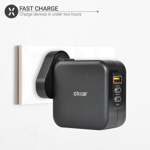 Olixar Black Super Fast 65W GaN USB A and USB-C Wall Charger - For Samsung Galaxy S23