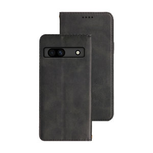 Olixar Black Leather-Style Wallet Stand Case - For Google Pixel 7a