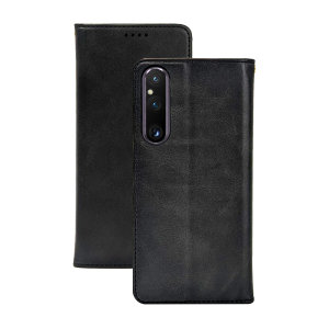 Olixar Black Leather-Style Wallet Stand Case - For Sony Xperia 1 V