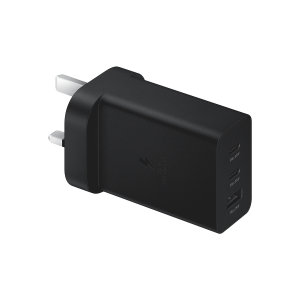 Official Samsung Black Trio UK Plug with 1 USB-A and 2 USB-C Ports