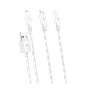 Hoco 3 In 1 Lightning, USB-C and Micro-USB White Cable - For iPhone 14 Pro Max