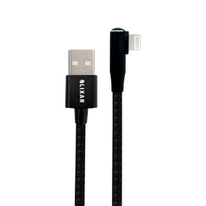 Olixar 1.5m Black USB-A to Lightning Right Angled Braided Cable - For iPhone 12 Pro Max