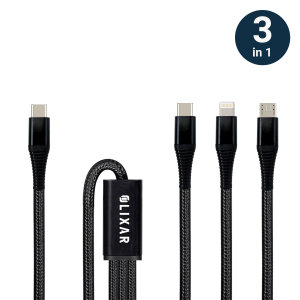 Olixar 3-in-1 USB-C to USB-C, Lightning & Micro USB Braided Tough Cable - For iPhone 14