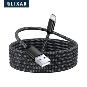 Olixar Braided USB-A to Lightning Charge And Sync Cable - 1.5m - Black - For iPhone SE 2022