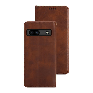 Olixar Leather-Style Brown Wallet Stand Case - For Google Pixel 7a