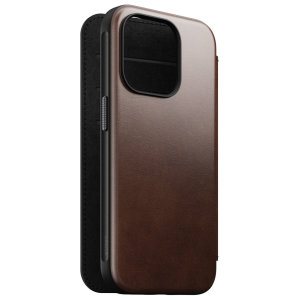 Nomad Horween Rustic Brown Leather Folio Case - For iPhone 15 Pro