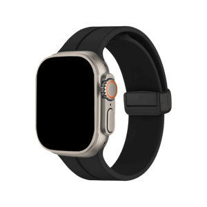 Olixar Black Silicone Strap with Magnetic Buckle - For Apple Watch SE 2020 44mm