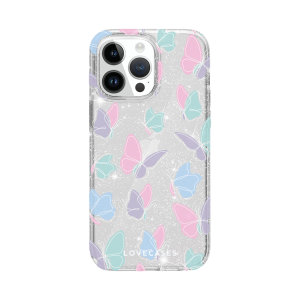 Lovecases Pastel Butterflies Glitter Case - For iPhone 15 Pro