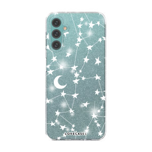 LoveCases White Stars & Moon Glitter Case - For Samsung Galaxy A14