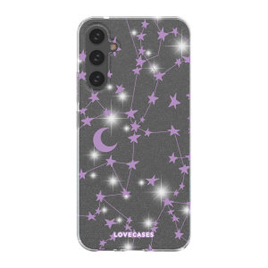LoveCases Purple Stars & Moon Glitter Case - For Samsung Galaxy A34 5G
