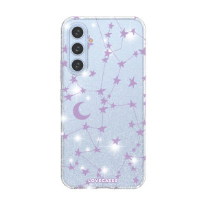 LoveCases Purple Stars & Moon Glitter Case - For Samsung Galaxy A54