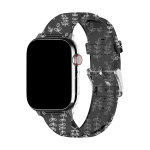 LoveCases White Botanical Black Gel Strap - For Apple Watch Series 8 45mm