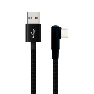 Olixar Black 1.5m USB-C Right-Angled Braided Charge and Sync Cable - For Samsung Galaxy Tab S9 FE