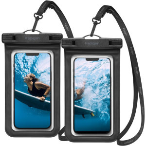 Spigen Two Pack Universal Waterproof Phone Pouches with Lanyard - Black