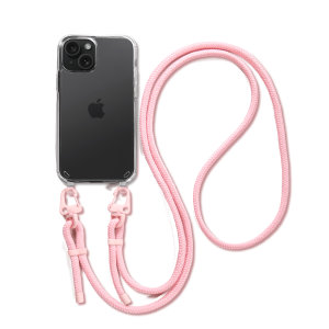 LoveCases Clear Case with Pink Adjustable Crossbody Lanyard - For iPhone 15