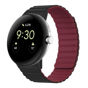 Olixar Black & Red Small Silicone Magnetic Band with Black Connectors - For Google Pixel Watch