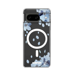 LoveCases MagSafe Blue Floral Clear Case - For Google Pixel 8