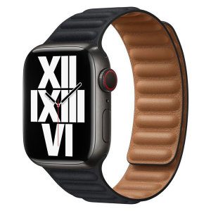 Official Apple Black Leather Link Band M/L - For Apple Watch Series 7 45mm