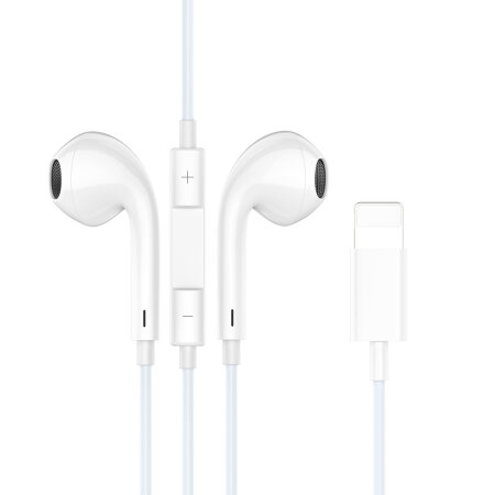 White Lightning Wired Earphones with Call / Volume Controls - for iPhones