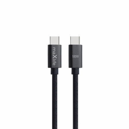MaxLife 100W 2m Braided USB-C to C Charge & Sync Cable - Black