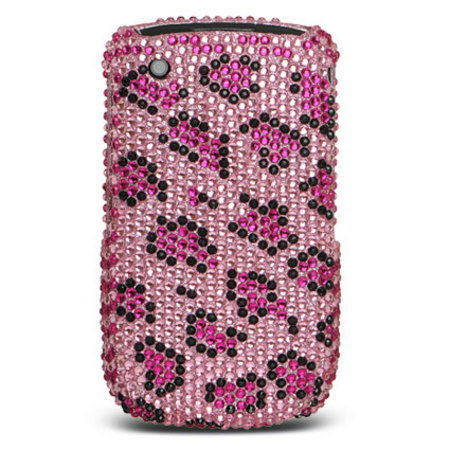 BlackBerry Curve Full Diamond Hard Back Cover - Pink Leopard