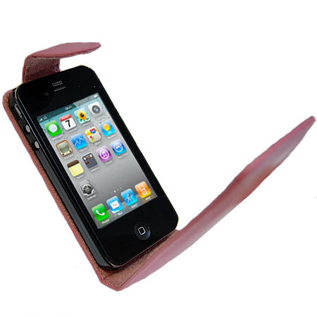 iPhone 4 Ledertasche im Flip Design in Pink
