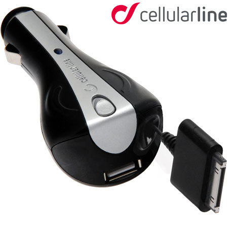 Cellular Line Retractable Car Charger met USB poort - Apple Toestellen