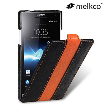 Funda Sony Xperia S Melko Premium Leather Flip Case - Naranja / Negra