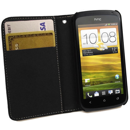 Leather Style Wallet Case for HTC One S - Black