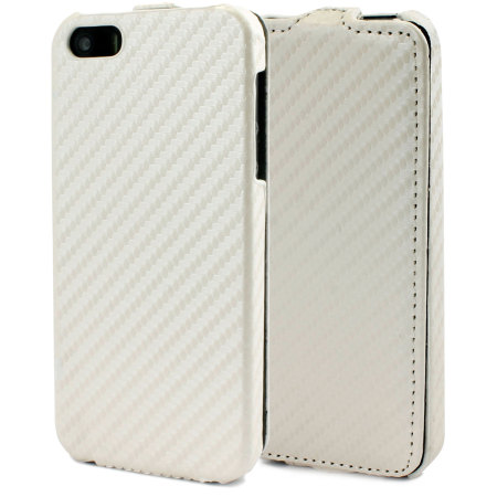 Slimline Carbon Fibre-Style iPhone 5S / 5 Flip Case - White