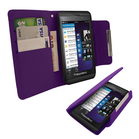 Leather Style Wallet Case for BlackBerry Z10 - Purple